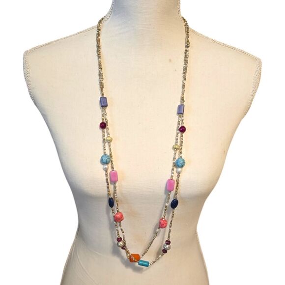Chico's Jewelry - Multicolor Beaded Chico's Necklace Various Colors Shape Beads Bohemian Style 36"